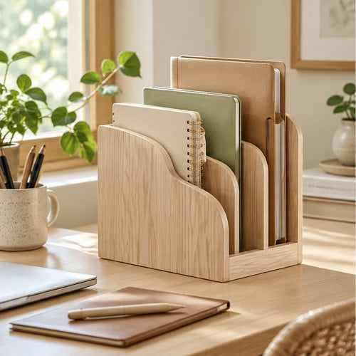 Ash Wood Vertical File Holder — Lifestyle scene