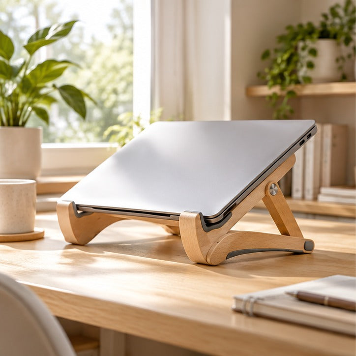 Foldable Beech Laptop Stand — Lifestyle scene