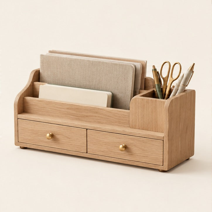 Oak Desk Caddy with Drawers — Studio product view