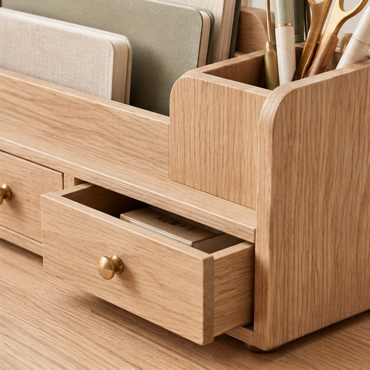 Oak Desk Caddy with Drawers — Product detail view
