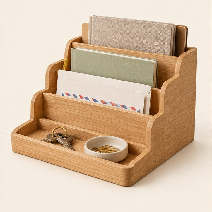 Oak Desktop Mail and Notebook Sorter — Studio product view