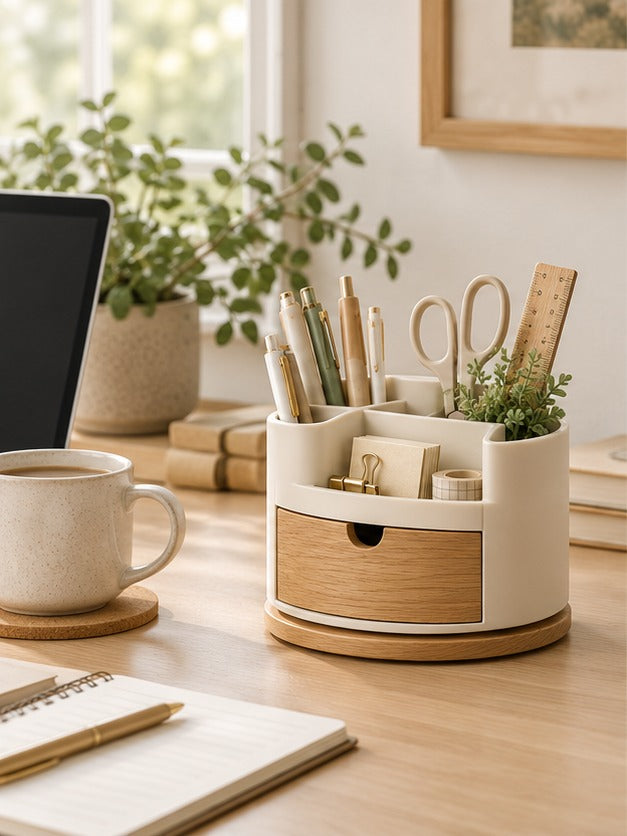 Rotating Desktop Pen and Supply Organizer — Lifestyle scene