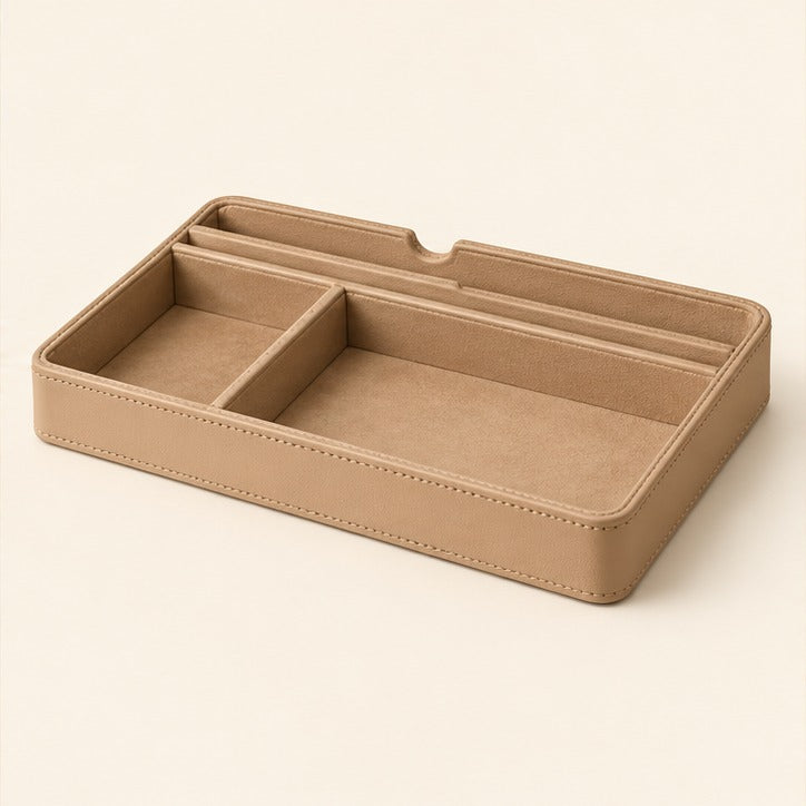 Sand-Tone Desktop Valet Tray with Phone Rest — Studio product view