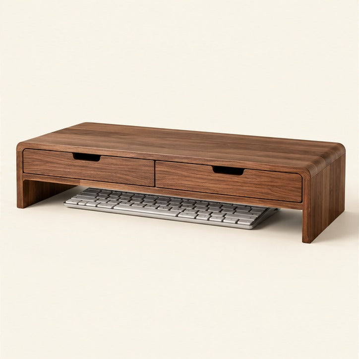 Walnut Monitor Riser with Storage Drawers — Studio product view
