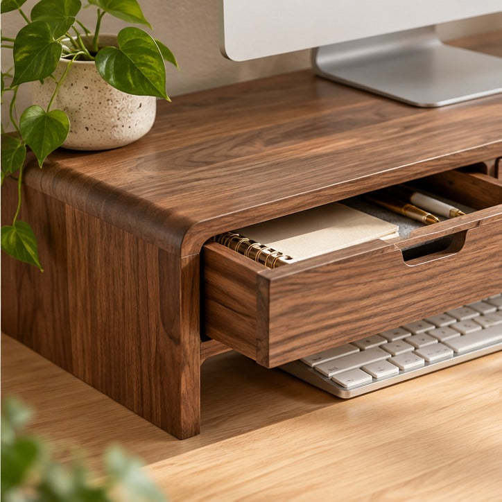 Walnut Monitor Riser with Storage Drawers — Product detail view